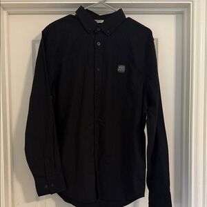 NWOT Vans Black Long-Sleeve Button-Down Shirt with Chest Logo